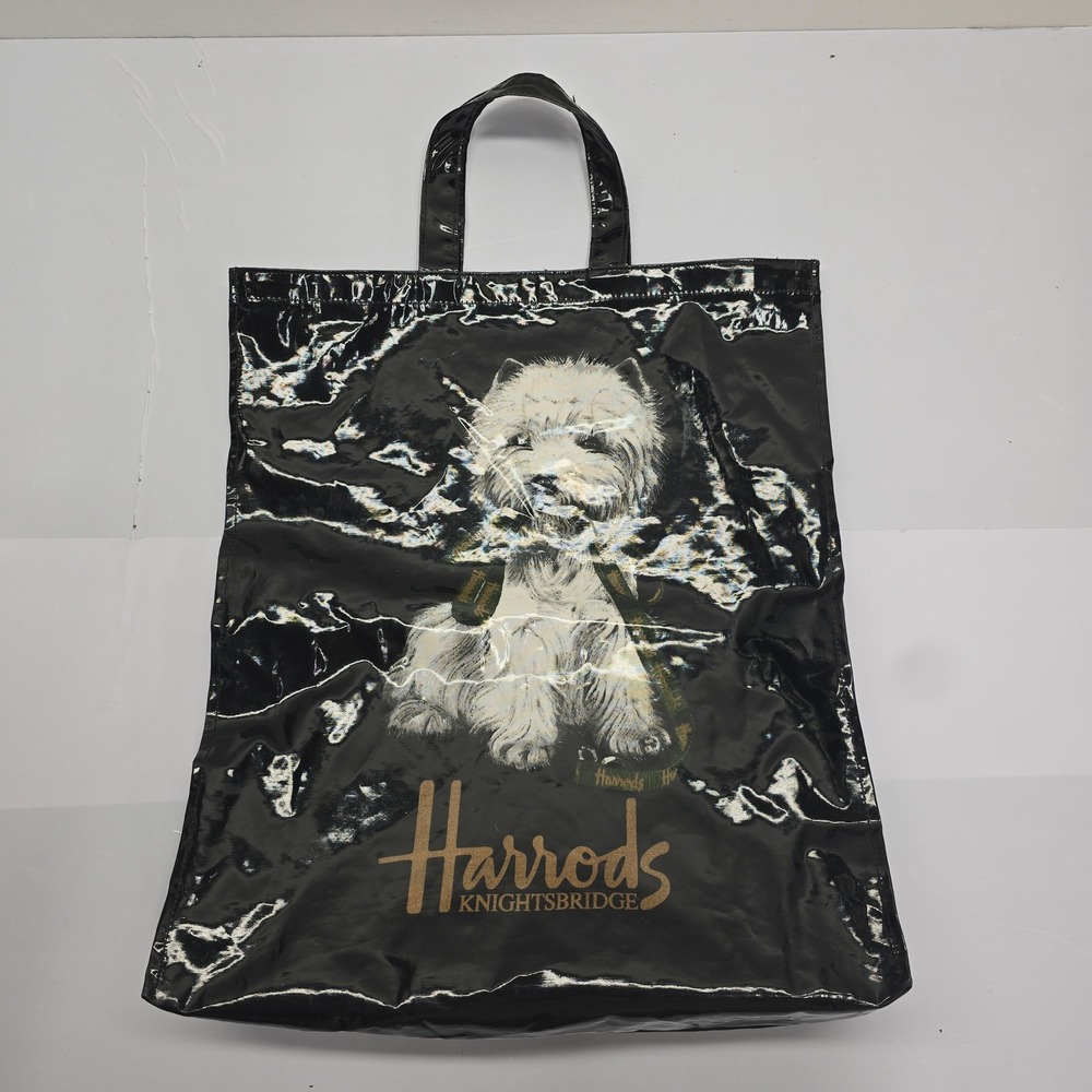 Harrods Knightsbridge Black Glossy Westie Dog Tote Bag London Souvenir Shopping